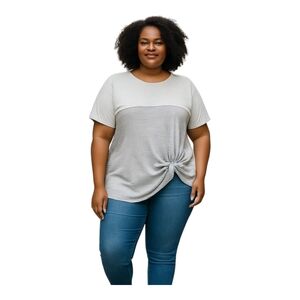 Rae Mode Women's Gray Striped Knot-Front Top